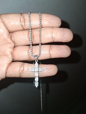 Silver Cross Pendant With Cubic Ziconia Necklace - Classic Womens Jewelry